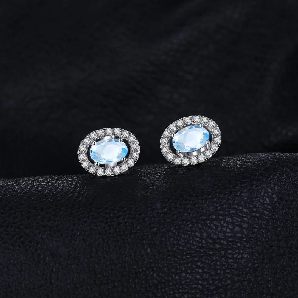 JewelryPalace Oval 1ct Natural Sky Blue Topaz 925 Sterling Silver Stud Earrings for Women Fashion Gemstone Jewelry Party Gifts