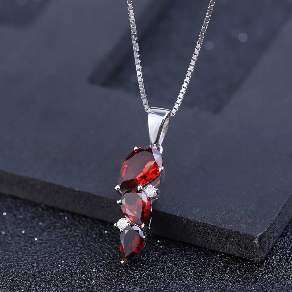 GEM'S BALLET 2.94Ct Natural Garnet Gemstone Pendant Necklace 925 Sterling Silver Birthstone Wedding Fine Jewelry for Women