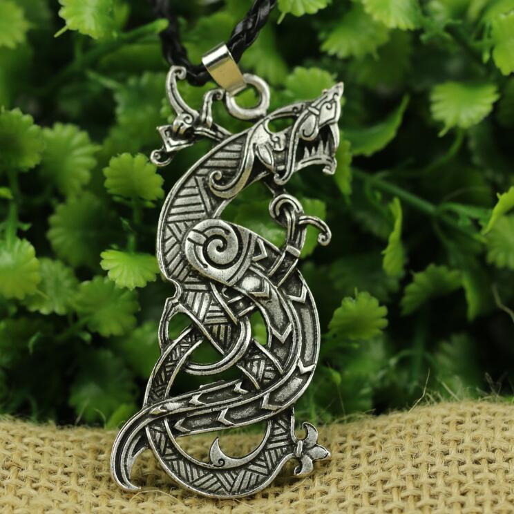 LANGHONG 1pcs Legendary Dragon Necklace Nordic Vikings Dragon Amulet Pendant Necklace Original Jewelry Talisman Ant Sterlling Silver