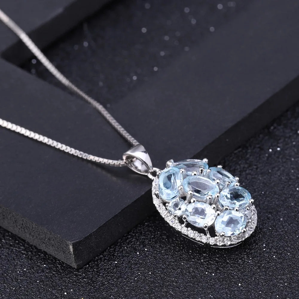 GEM'S BALLET 3.90Ct Natural Sky Blue Topaz Gemstone Elegant Pendant Necklace for Women Fine Jewelry 925 Sterling Silver Collier