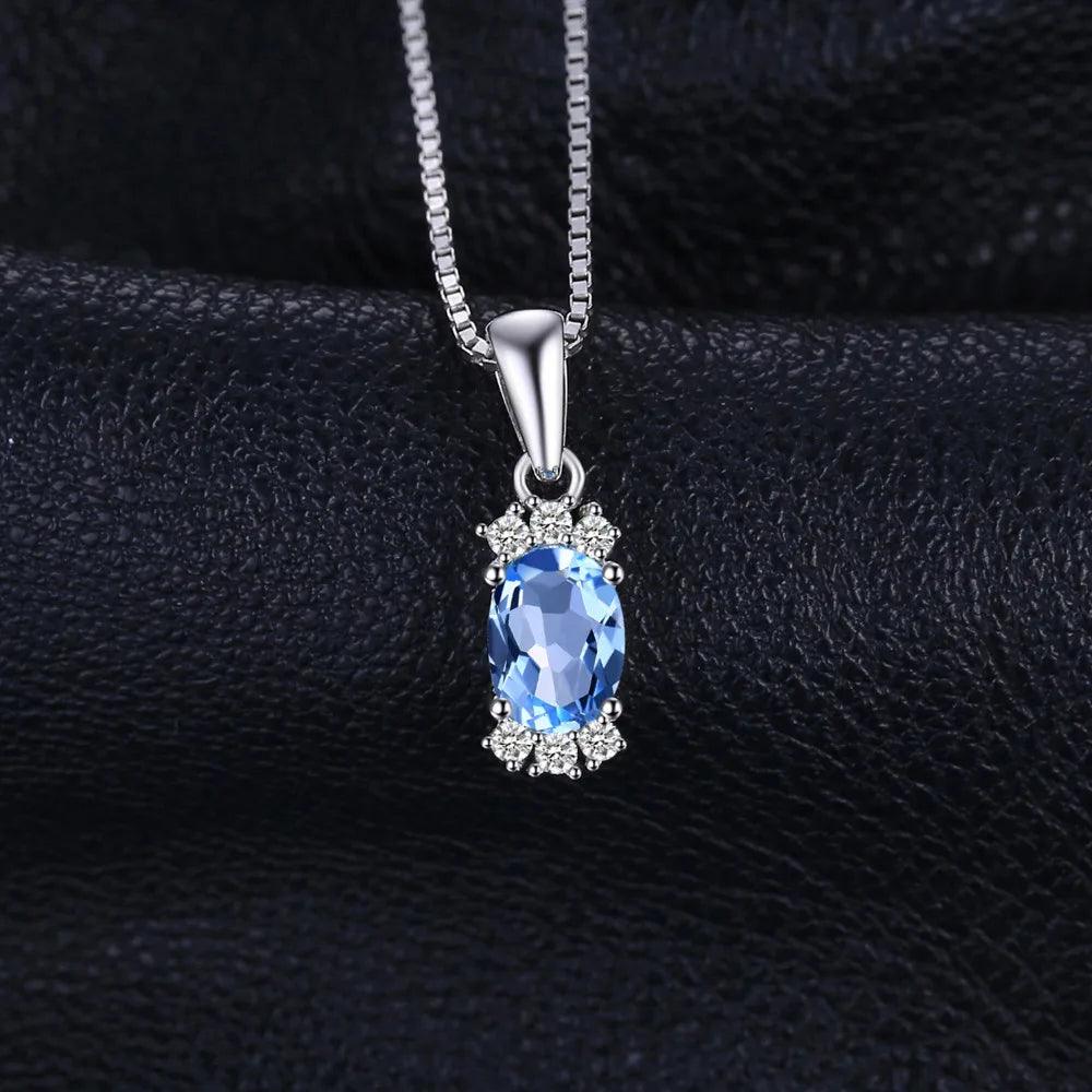 JewelryPalace Natural Oval Sky Blue Topaz 925 Sterling Silver Pendant Necklace for Women Fine Jewelry Gemstone Choker No Chain