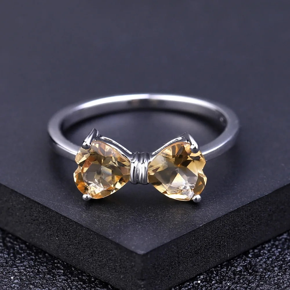 GEM'S BALLET 925 Sterling Silver Bow Knot Ring 1.56Ct Natural Citrine Gemstone Rings For Women Valentine's Day Gift Jewelry