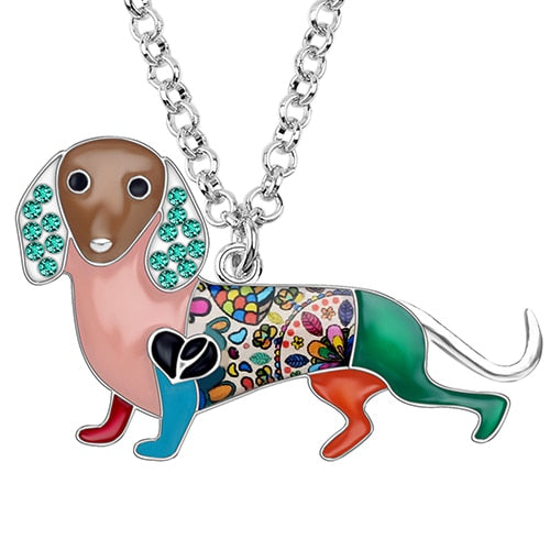 Bonsny Enamel Alloy Crystal Rhinestone Dachshund Dog Necklace Pendant Chain Choker Cartoon Animal Jewelry For Women Girls Gift Multicolor China