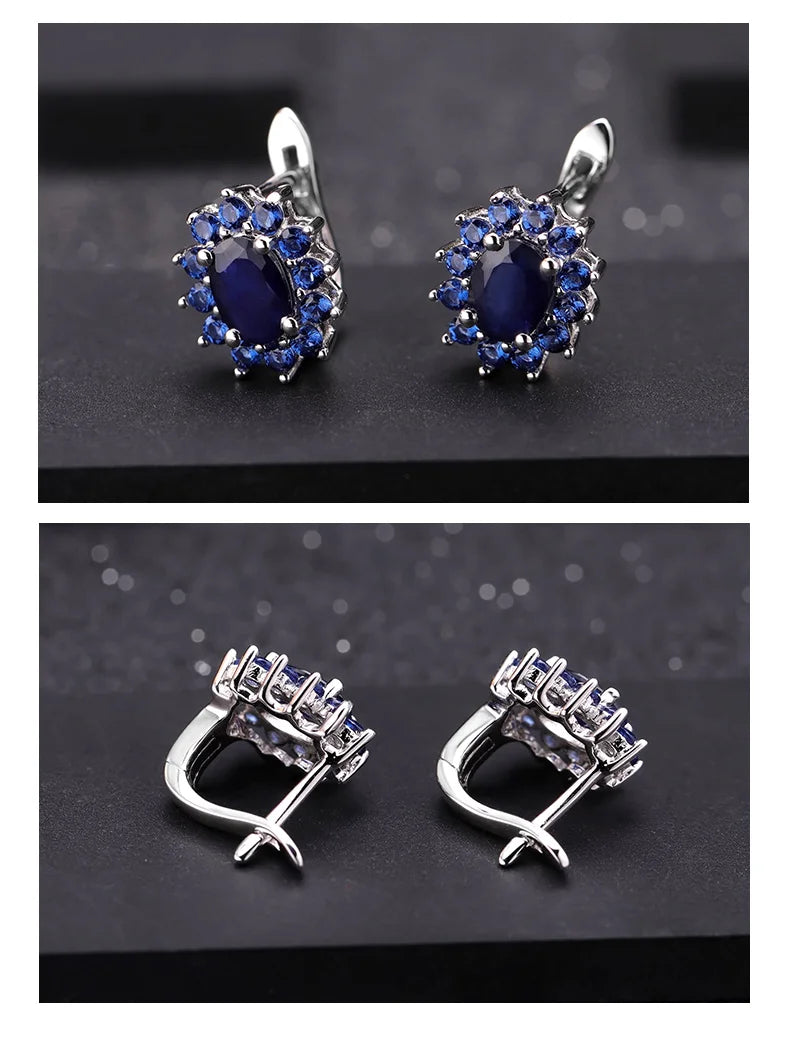 Gem's Ballet 1.89Ct Natural Blue Sapphire Earrings 925 Sterling Silver Gemstones Vintage Stud Earrings For Women Fine Jewelry