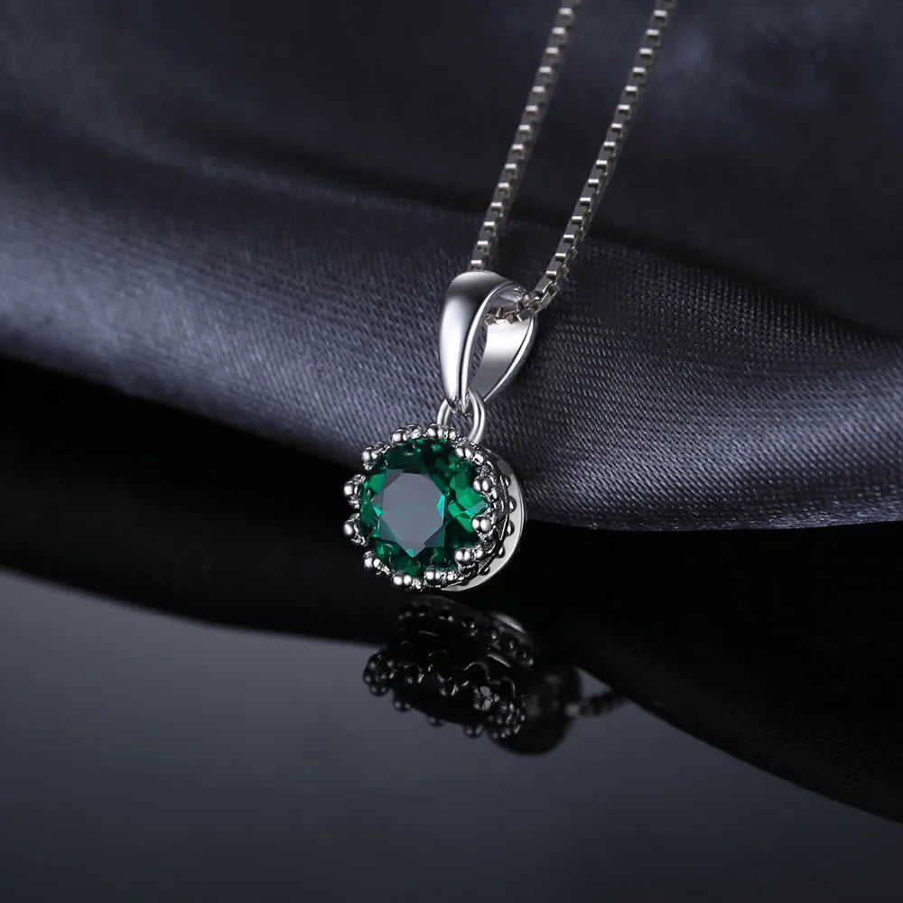 JewelryPalace Round Simulated Nano Emerald 925 Sterling Silver Pendant Necklace for Women Fashion Gemstone Jewelry Without Chain