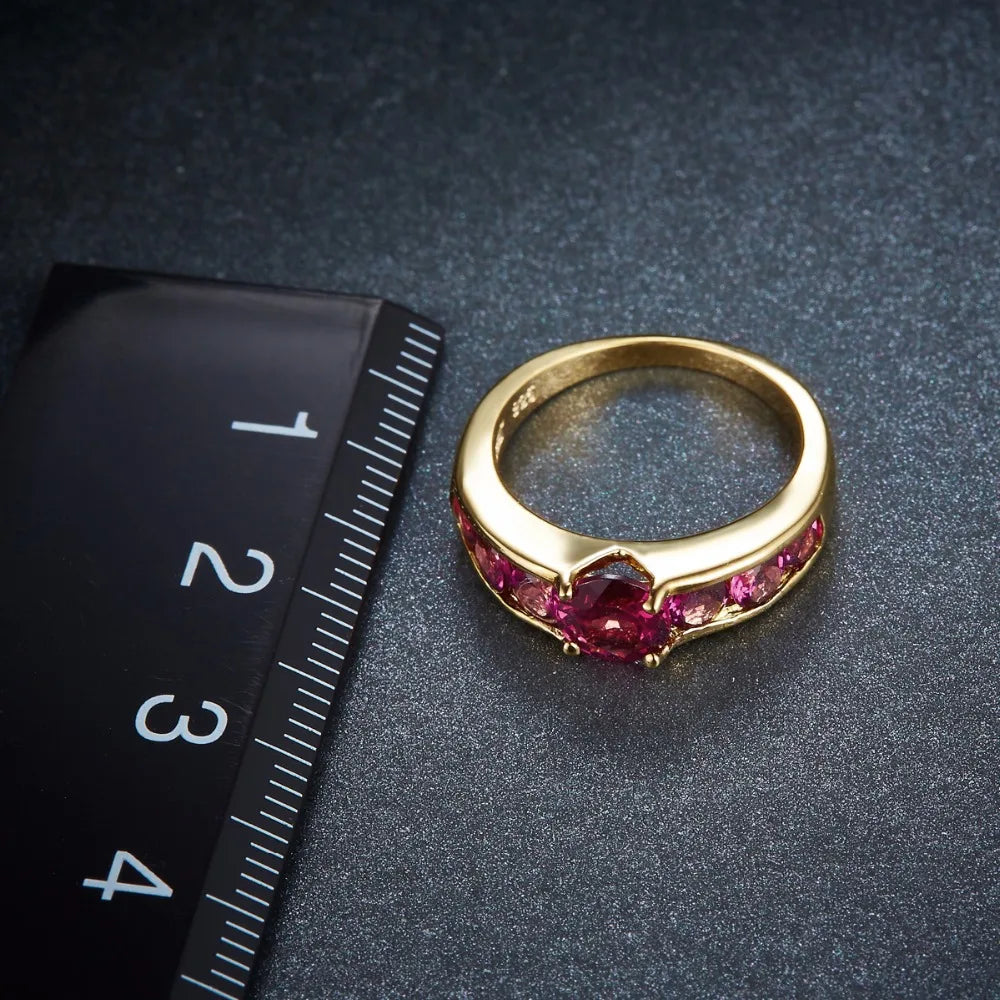 Natural Rhodolite Garnet 2.13 Carats Women's Ring Solid 925 Silver Yellow Gold Plated Rings Natural Gemstone Fine Jewelry Gift