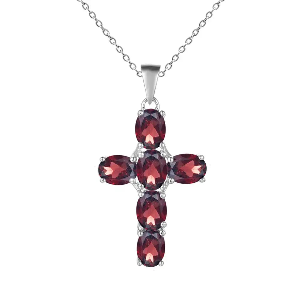 GEM'S BALLET 925 Sterling Silver Cross Necklace For Women Natural Amethyst Topaz Gemstone Pendant Necklace Fine Jewelry 2021 NEW Red Garnet 45cm CHINA