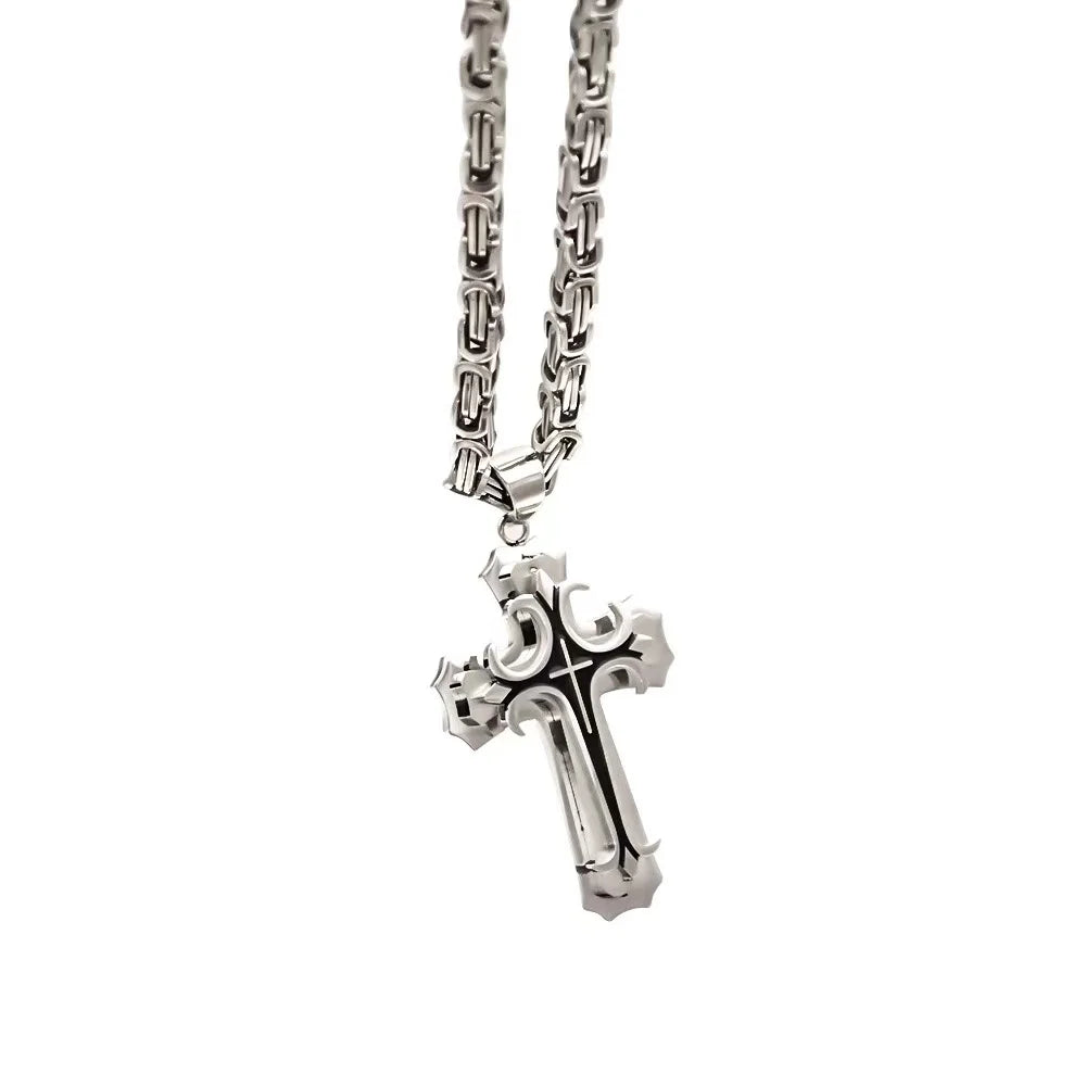 Double-layer Corrosion-resistant Oiling Cross Necklace for Men, Made of Stainless Steel
