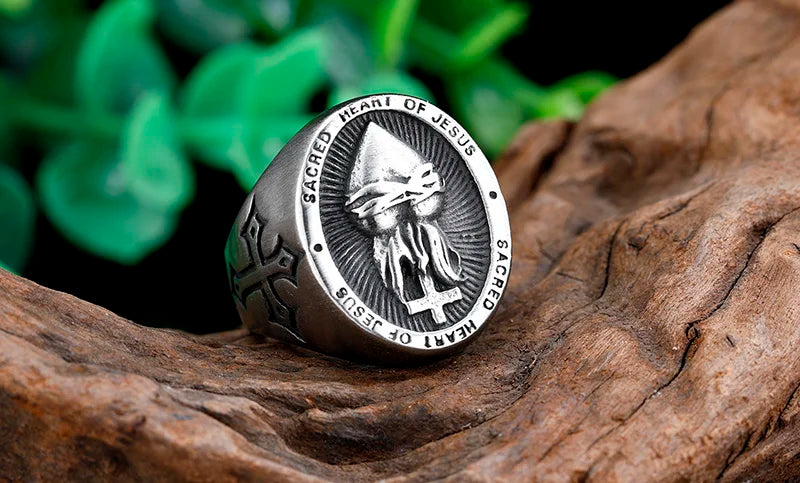 Stainless Steel Ladies Mens Biker Punk Sacred Heart Of Jesus God Ring Cross Amulet Jewelry For Man Gift