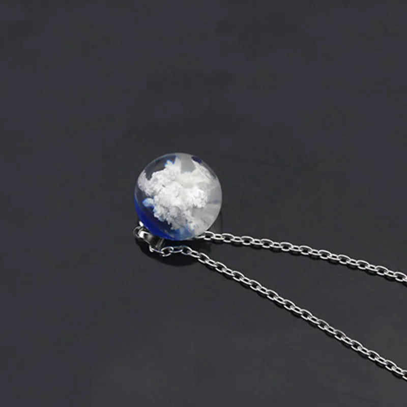 Transparent Resin Rould Ball Moon Pendant Necklace Women Blue Sky White Cloud Chain Necklace Fashion Jewelry Gifts Accessories