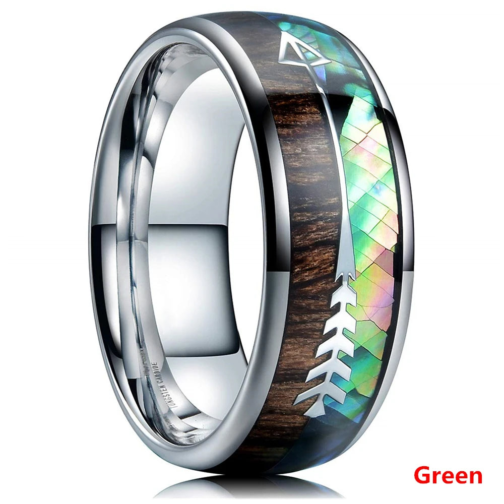 Fashion 8MM Rose Gold Color Stainless Steel Rings For Men Women Colorful Abalone Shell  Inlaid Men Rings Wedding Party Jewelry