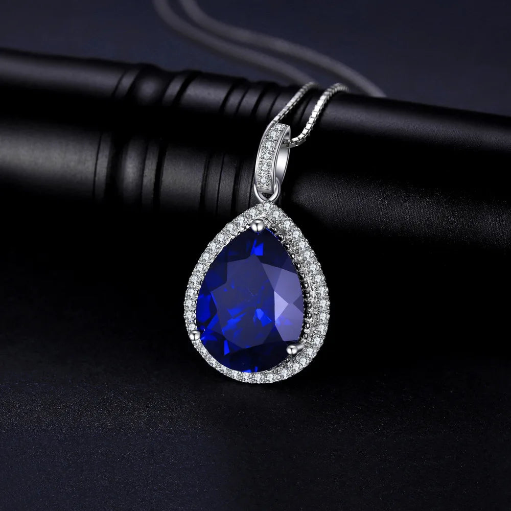 JewelryPalace 12ct Huge Created Blue Sapphire 925 Sterling Silver Pendant Necklace for Women Gemstone Choker Without Chain