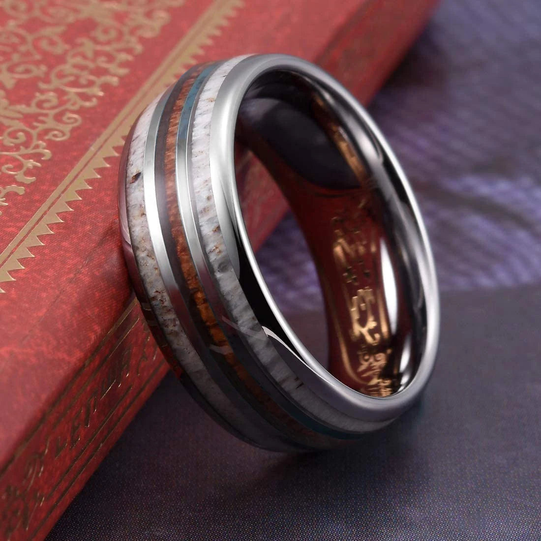 Fashion 8MM Rose Gold Color Stainless Steel Rings For Men Women Colorful Abalone Shell  Inlaid Men Rings Wedding Party Jewelry