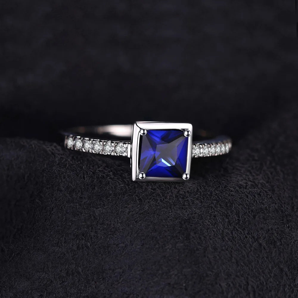 JewelryPalace Square Created Blue Sapphire 925 Sterling Silver Ring for Women Fashion Fine Jewelry