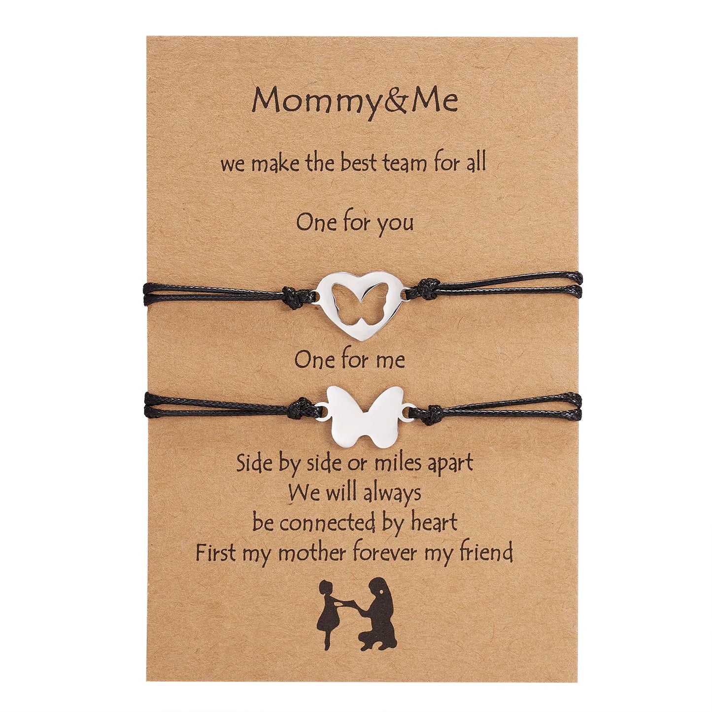 Family Friendship Couple Bracelet for Women Fashion Charm Adjustable Woven Rope Heart Butterfly Mom Sister Jewelry Lover Gifts