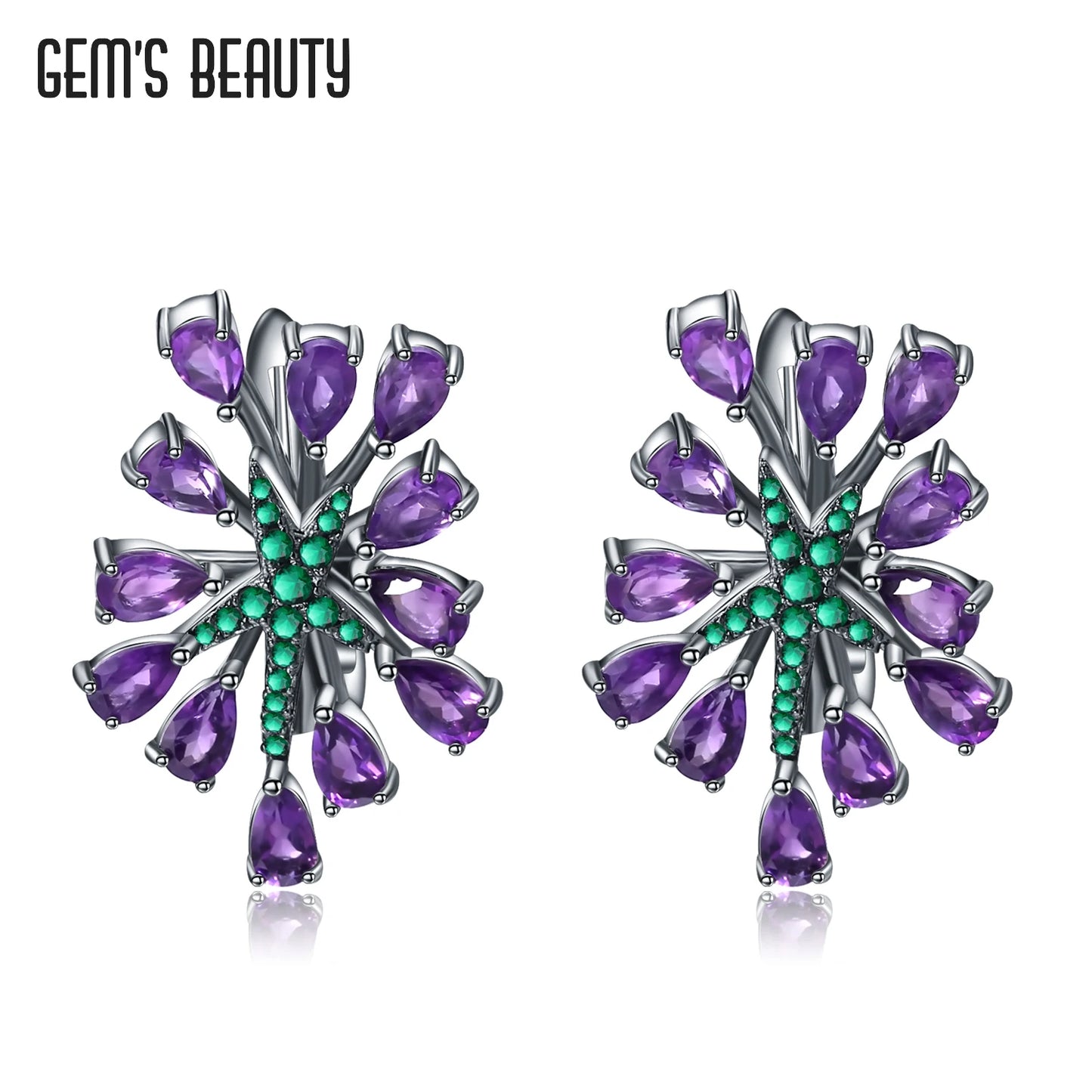 Gem's Beauty Natural Amethyst Luxury Vintage Gothic Punk Earrings 925 Sterling Silver Stud Earrings For Women Fine Jewelry Amethyst 925 Sterling Silver CHINA