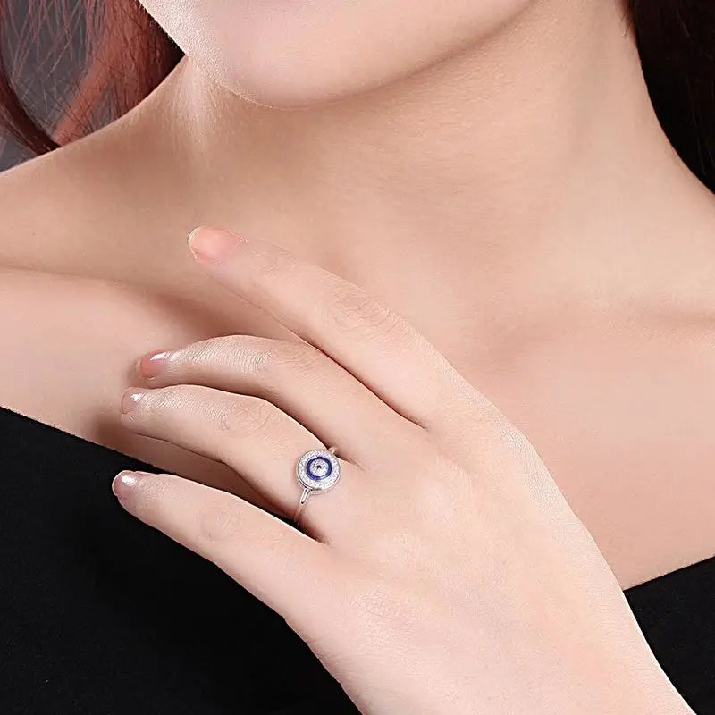 KALETINE Luxury 925 Sterling Silver Ring Lucky Blue Stone Evil Eye Rings For Women Blue Stone Wedding Turkish Mens Jewelry