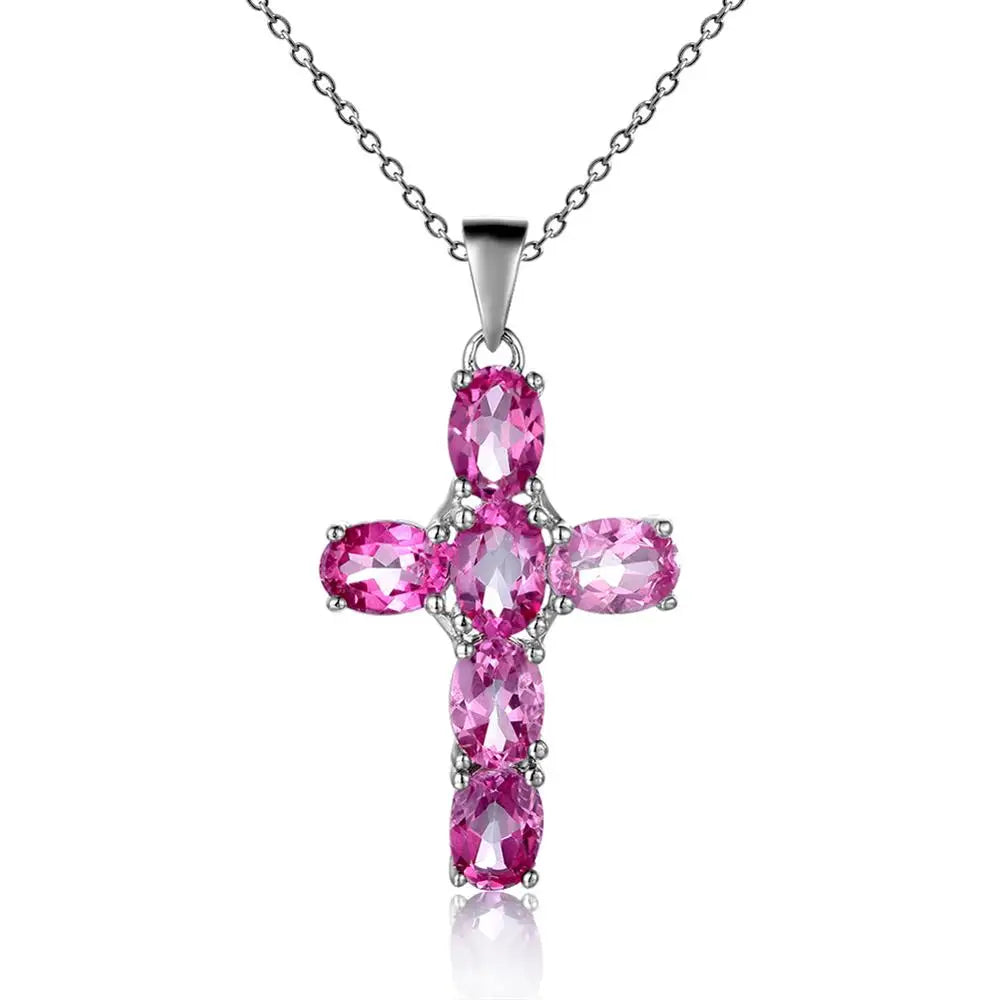 GEM'S BALLET 925 Sterling Silver Cross Necklace For Women Natural Amethyst Topaz Gemstone Pendant Necklace Fine Jewelry 2021 NEW Pink Topaz 45cm CHINA