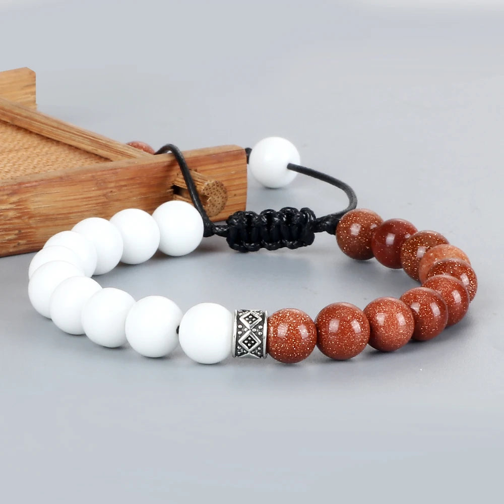 Fashion Black White Beaded Bracelets For Men 8mm Natural White Howlite Stone Beads Bracelet Women Meditation Prayer Jewelry Gift