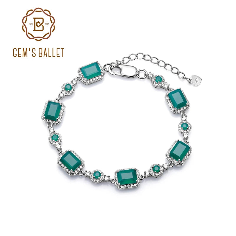 GEM'S BALLET 6x8mm Green Agate Bracelet Genuine 925 sterling silver Natural Gemstone Bracelets&bangles For Women Fine Jewelry