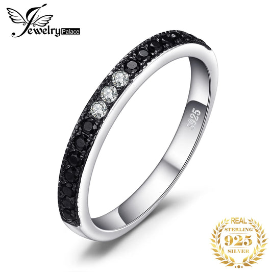 JewelryPalace Natural Black Spinel 925 Sterling Silver Band Wedding Engagement Ring for Women Trendy Gift Stackable Fine Jewelry CHINA
