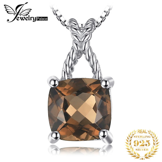 JewelryPalace Square Natural Smoky Quartz 925 Sterling Silver Pendant Necklace for Woman No Chain Yellow Gold Rose Gold Plated