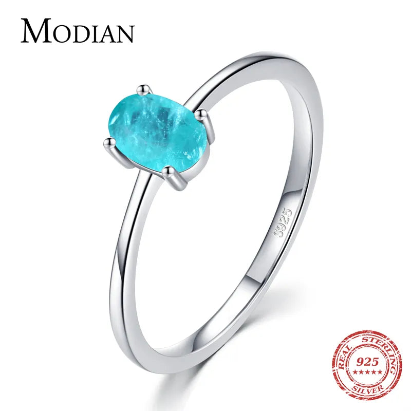 Modian 925 Sterling Silver Fashion Oval Finger Rings for Women Elegant Paraiba Tourmaline Engagement Wedding Statement Jewelry 9