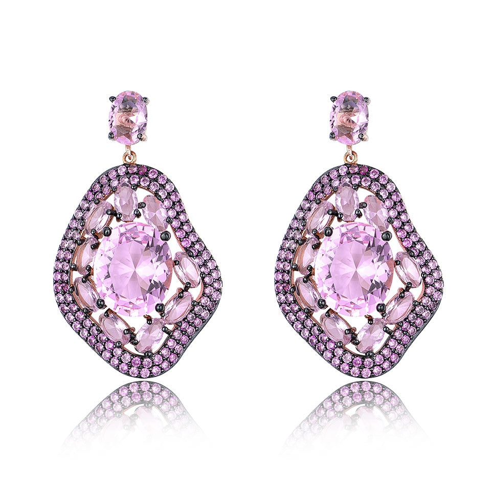 UMCHO Created Nano Pink Morganite Drop Earrings Luxury Genuine 925 Sterling Silver Earrings For Women Anniversary Gift Jewelry Default Title