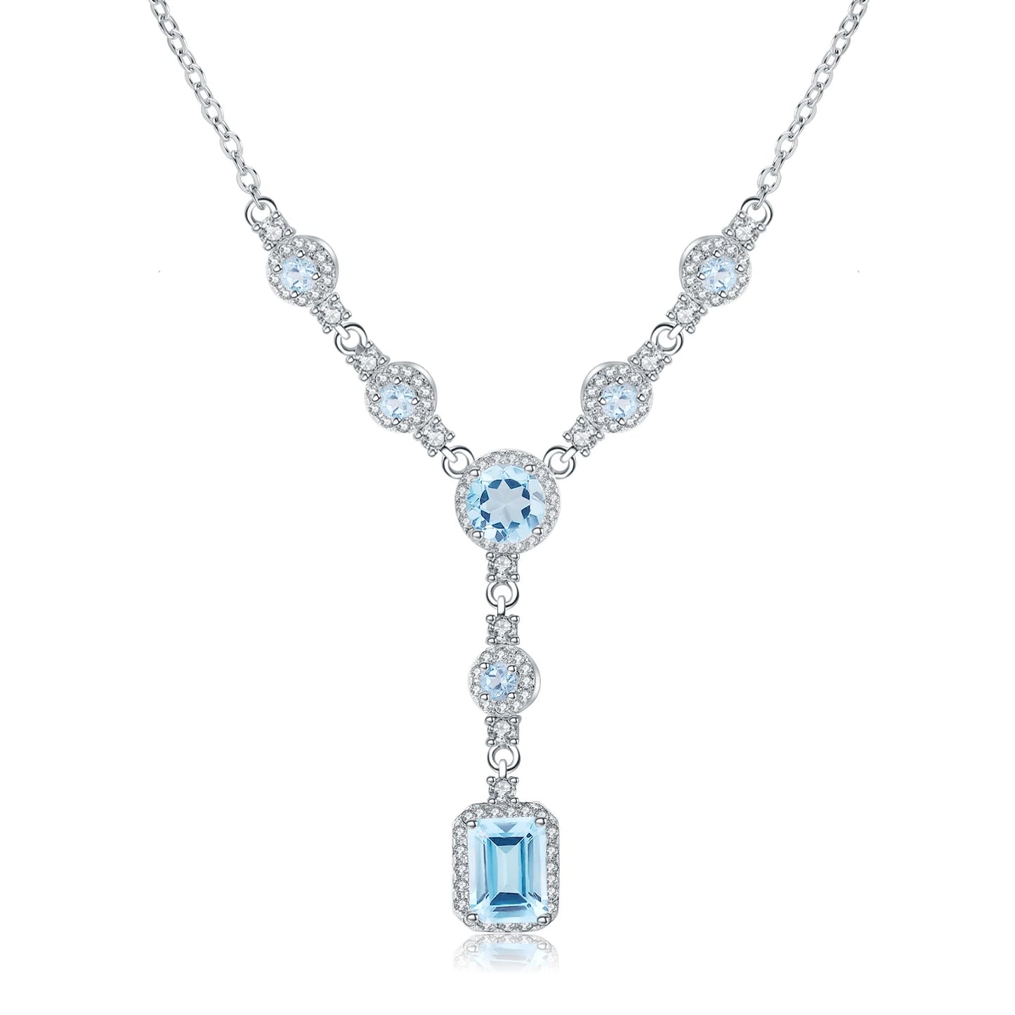 GEM'S BALLET Luxury 3.77Ct Natural Sky Blue Topaz Gemstone 925 Sterling Silver Pendant Necklace for Women Wedding Fine Jewelry Sky Blue Topaz CHINA