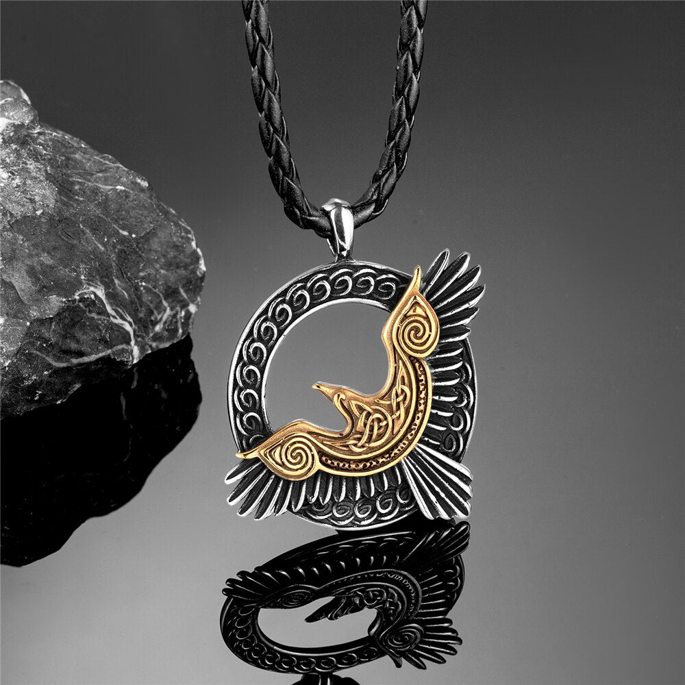 Vintage Viking Style Pendant Norse Mythology Huginn and Muninn Pendant Necklace For Men Punk Party Street Jewelry