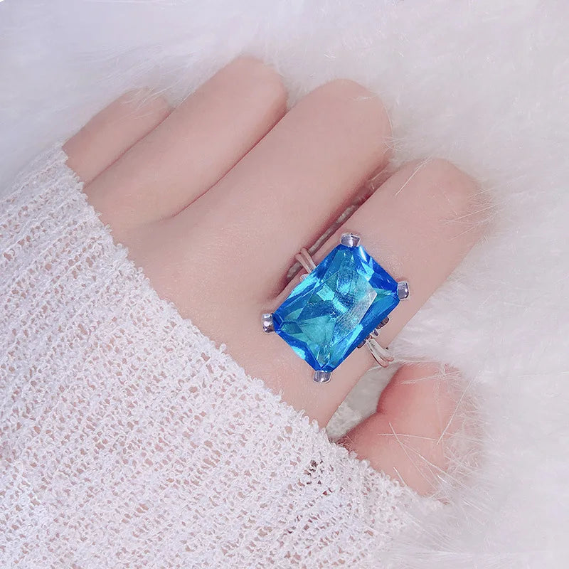 Cellacity Simple Luxury Geometry Sapphire Ring for Women Gorgeous Silver 925 Jewelry with Rectangular Gemstones Leaf Wedding