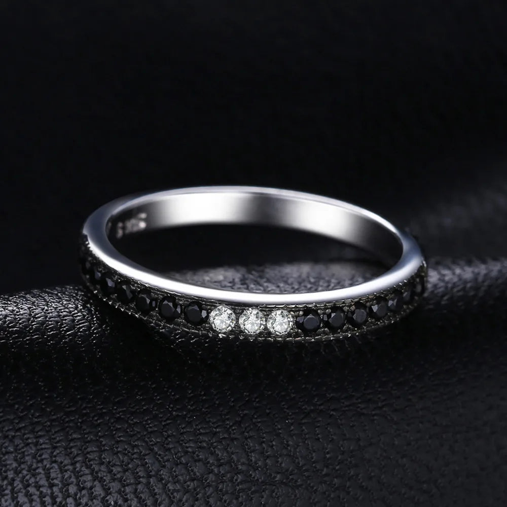 JewelryPalace Natural Black Spinel 925 Sterling Silver Band Wedding Engagement Ring for Women Trendy Gift Stackable Fine Jewelry