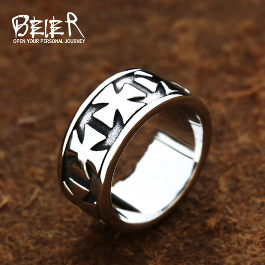 Vintage New Trendy Men's Ring Biker Rock New Christan Cross Bands Jewely For Male Fine Jewelry Gift