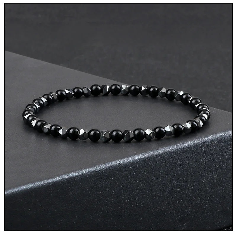 4mm Beads Bracelet Irregular Hematite Men Handmade Stretch Jewelry Black Lava Stone Charms Bracelets For Women Friendship Gifts