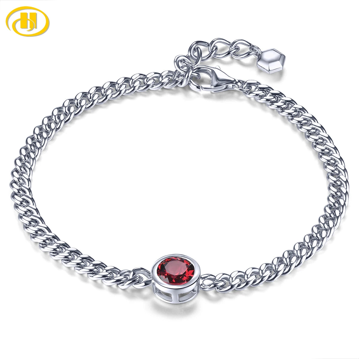 Natural Rhodolite Garnet Solid Silver S925 Bracelet 1.5 Carats Round Faced Cut Genuine Garnet Simple Classic Style Birthday Gift