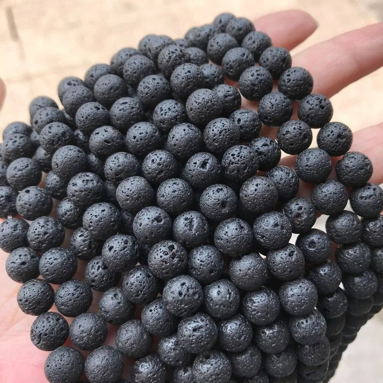 Natural black lava 6mm 8mm 10mm 12mm round volcanic loose beads for jewelry making or gift charms