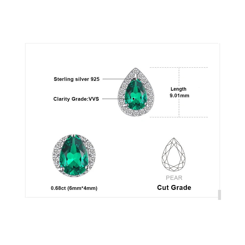 JewelryPalace Pear Green Simulated Nano Emerald 925 Sterling Silver Stud Earrings for Women Gemstones Statement Earrings Jewelry