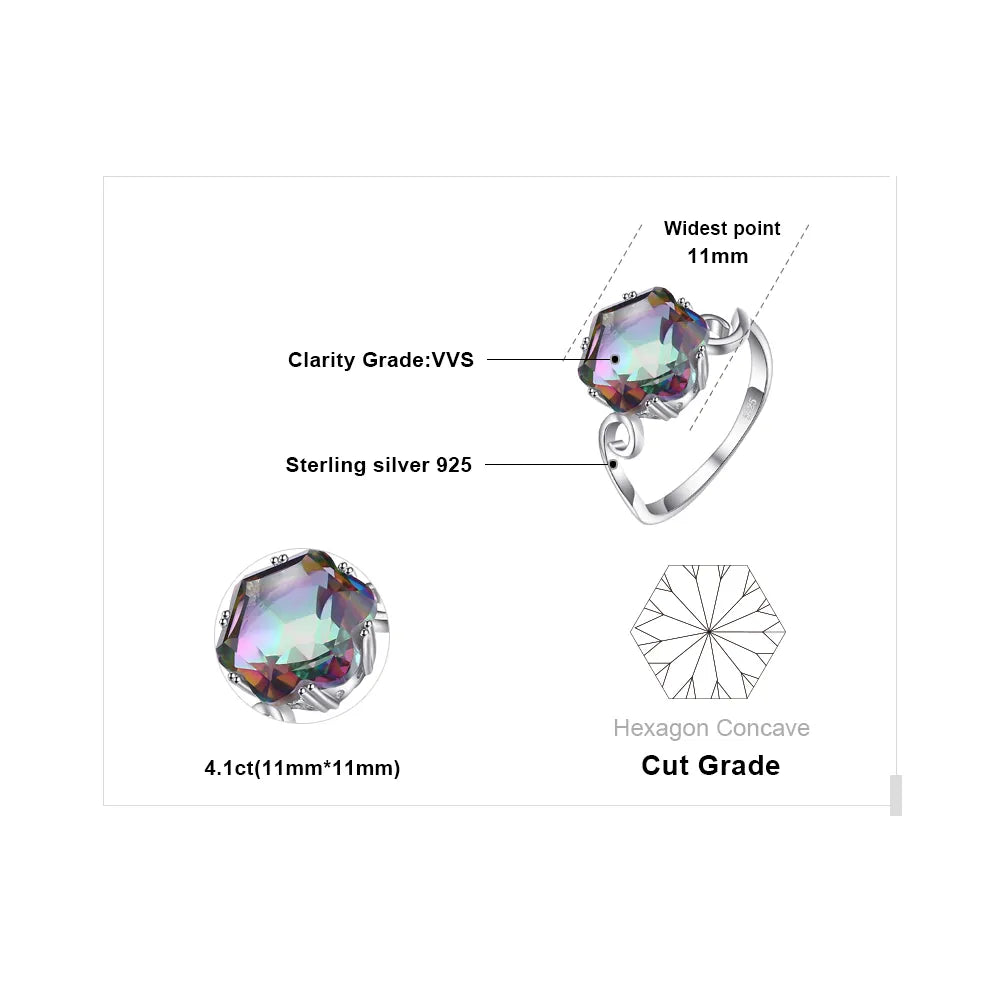 JewelryPalace Flower Genuine Natural Rainbow Mystic Quartz 925 Sterling Silver Rings Women Fashion Statement Gemstone Jewelry