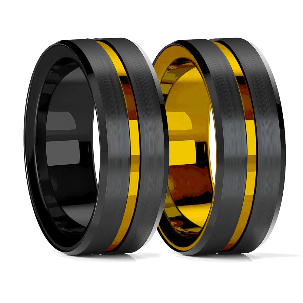 Fashion 8mm Black Polished Finish Tungsten Wedding Ring For Men Inlaid Zirconia Stainless Steel Engagement Ring Men Wedding Band