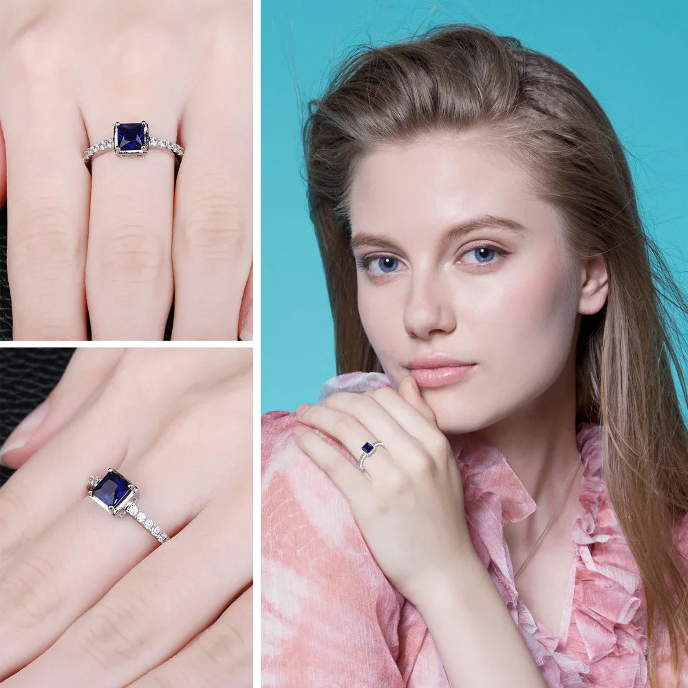 JewelryPalace Square Created Blue Sapphire 925 Sterling Silver Ring for Women Fashion Fine Jewelry