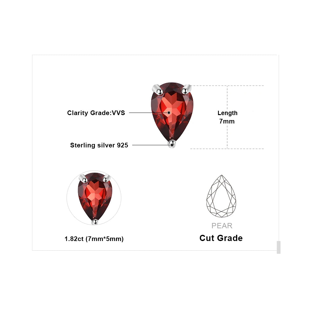 JewelryPalace 1.8ct Genuine Garnet 925 Sterling Silver Stud Earrings for Women Red Gemstone Fine Jewelry Birthstone Wedding Gift