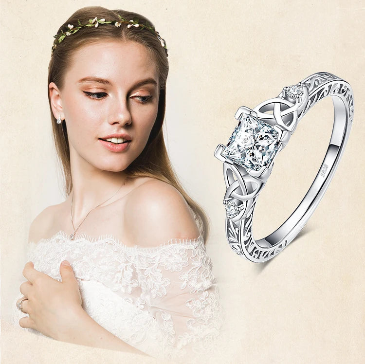 JewelryPalace 925 Sterling Silver Engagement Ring for Woman Celtic 5A CZ Simulated Diamond Ring