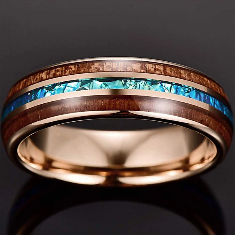 2025 Trendy 8mm Black Titanium Wedding Stainless Steel Rings For Men Inlay Colorful Abalone Shell Ring Men Wedding Band Jewelry