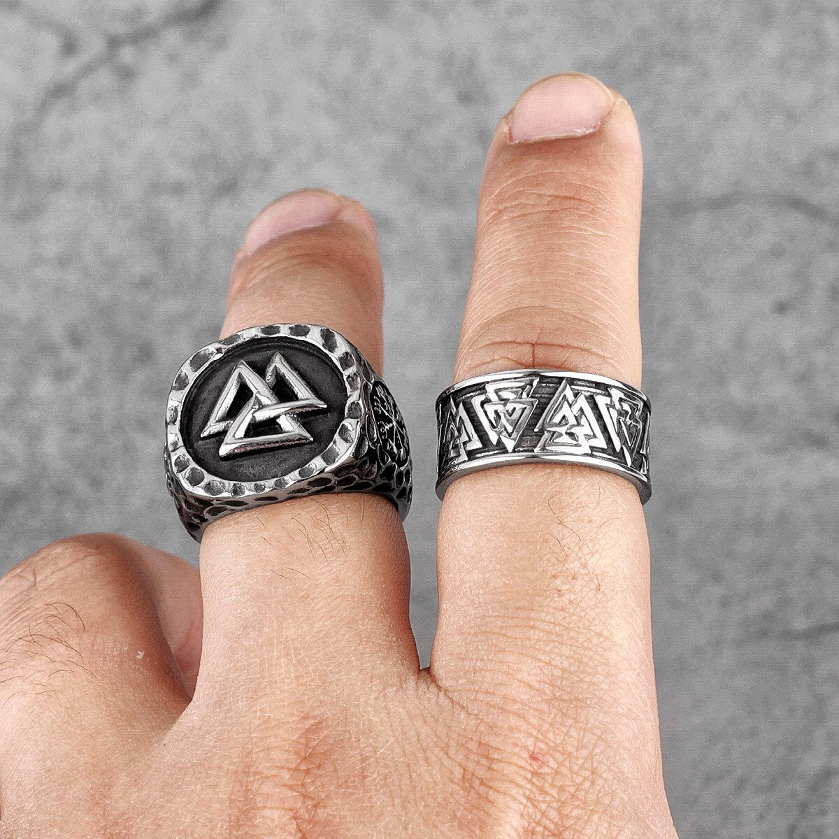 Odin Triangle Viking Symbol Stainless Steel Mens Rings Punk Hip Hop for Male Boyfriend Biker Jewelry Creativity Gift