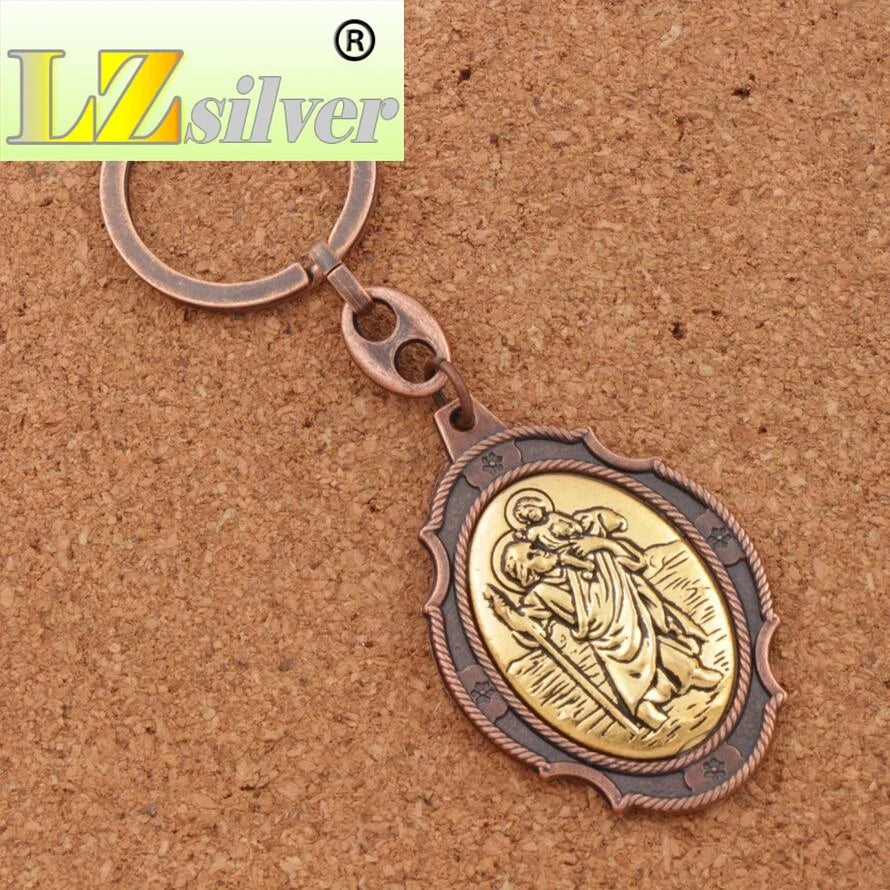 1Pcs St. Christopher Medal Keychain Patron Saint Of Travelers and Motorists 2Inches Large Auto Car Protection Key Ring K1741