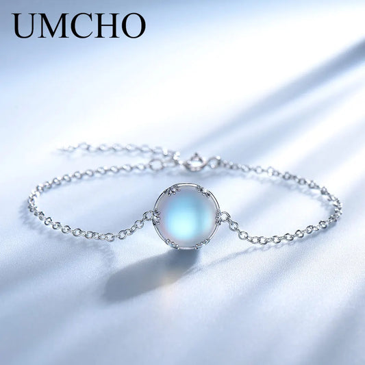 UMCHO Real 925 Sterling Silver Jewelry Blue Aurora Colorful Gemstone Bracelet For Women Anniversary Gift Fine Jewelry