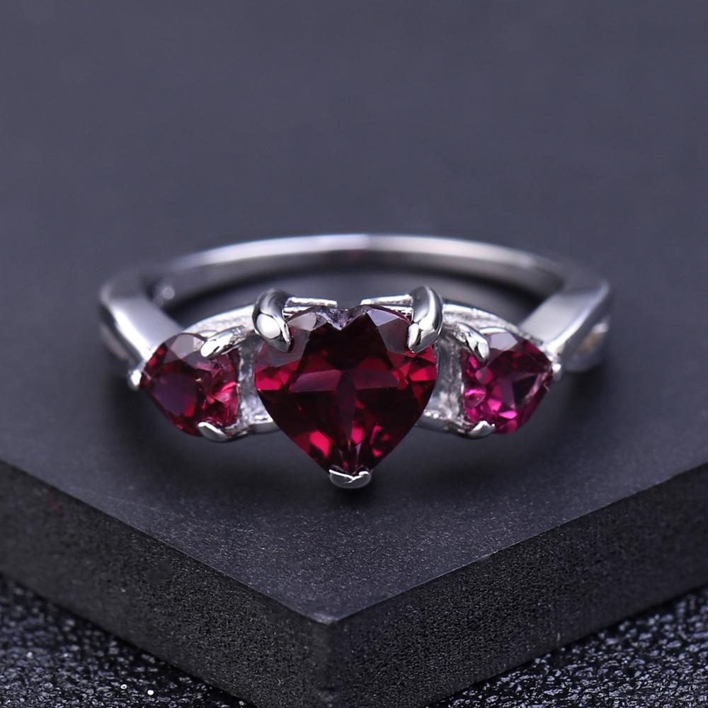 GEM&#39;S BALLET 2.06Ct Natural Rhodolite Garnet Heart Rings 100%925 Sterling Silver Gemstone Ring For Women Valentine&#39;s Day Jewelry