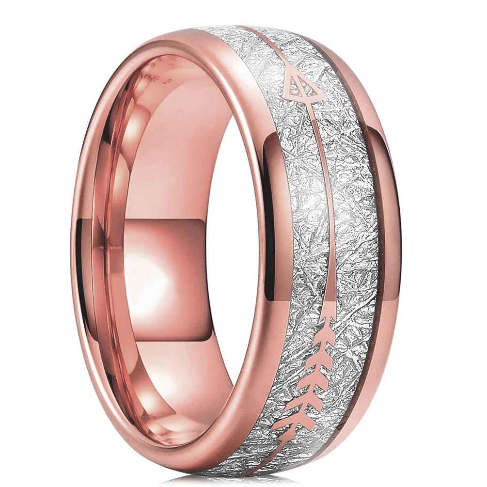 Fashion 8MM Rose Gold Color Stainless Steel Rings For Men Women Colorful Abalone Shell  Inlaid Men Rings Wedding Party Jewelry
