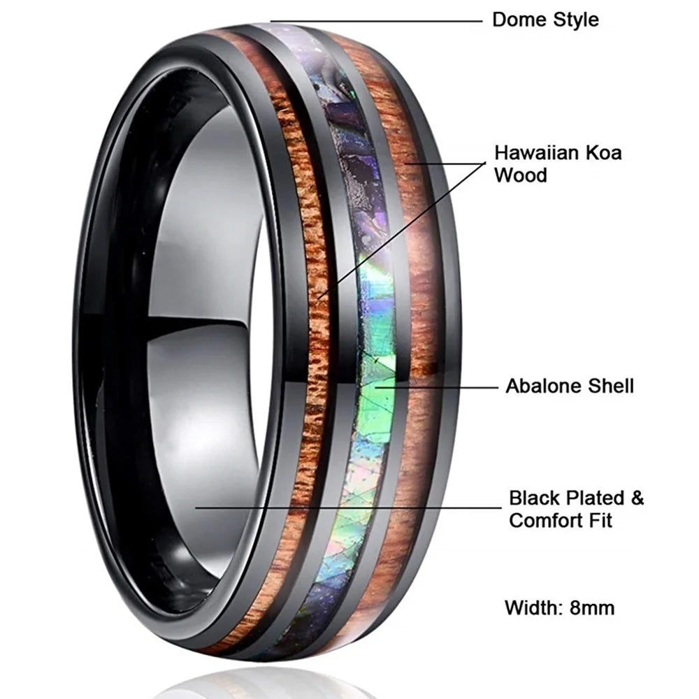 Fashion 8MM Rose Gold Color Stainless Steel Rings For Men Women Colorful Abalone Shell  Inlaid Men Rings Wedding Party Jewelry