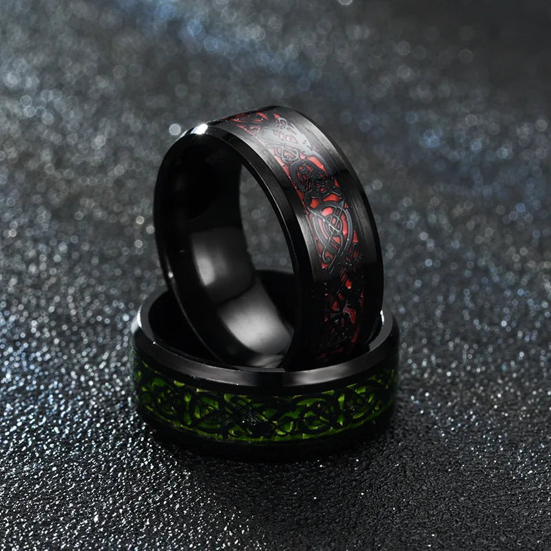 Punk Titanium Steel Black Carbon Fiber Mens Rings Fashion Red Blue Green Ring Anel Masculino Jewelry Wholesale